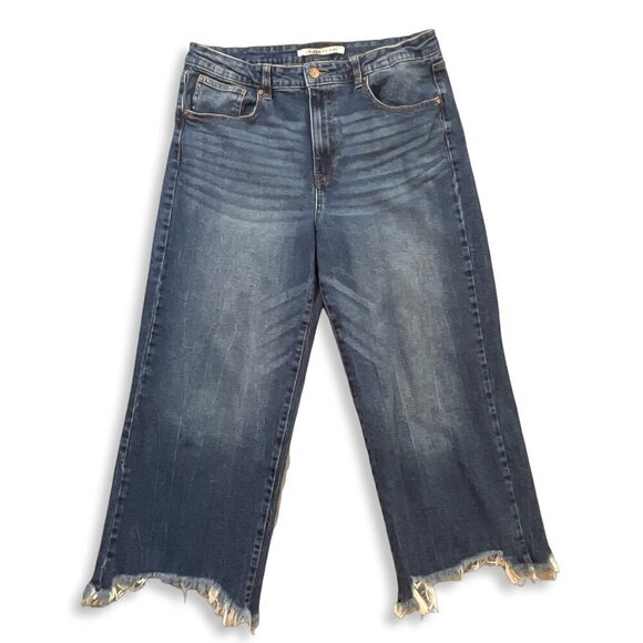 Celebrity Pink Jeans Womens 15 Blue Wide Leg Ankle Cropped Raw‎ Hem Retro 32x23 - Picture 1 of 11